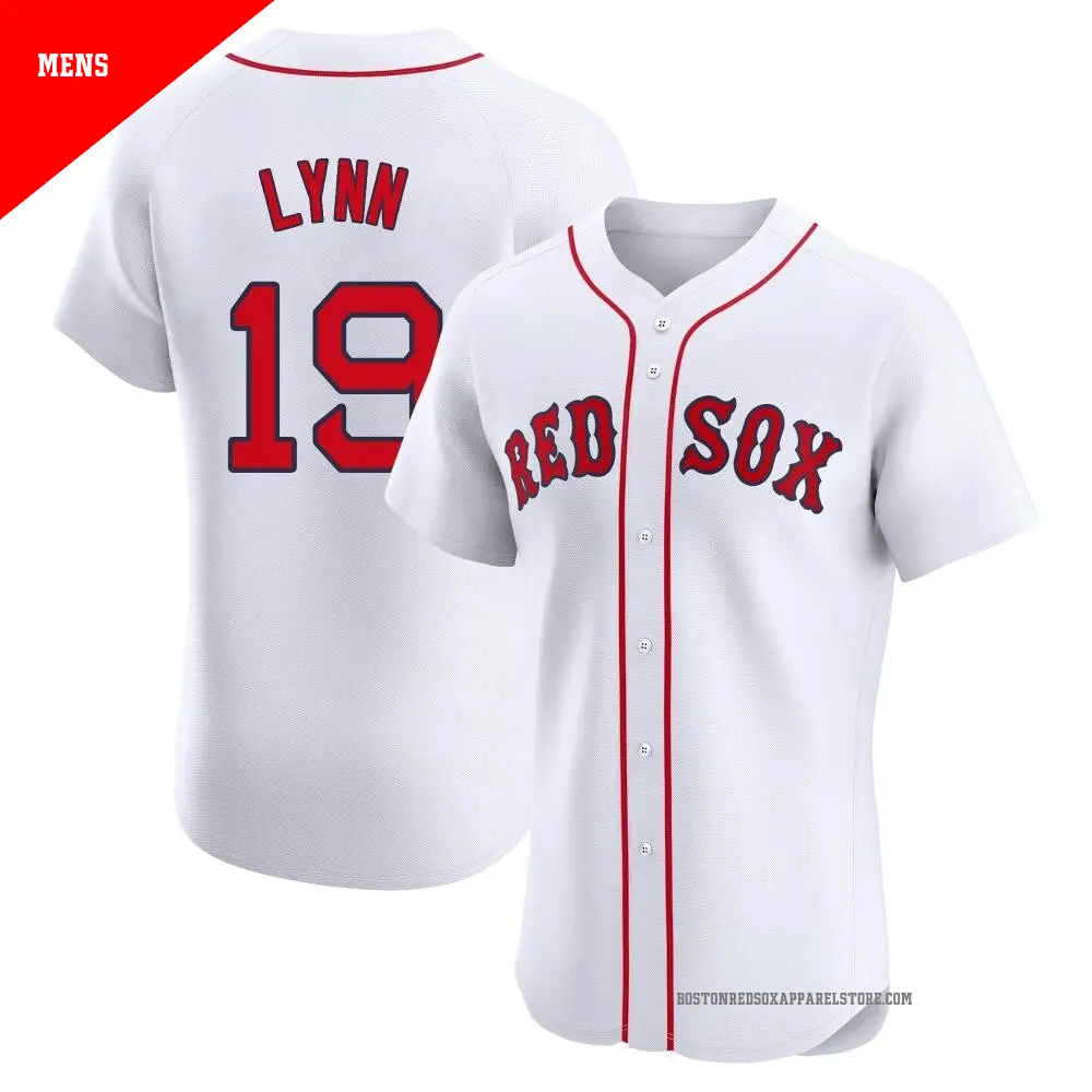 Men's ＃19 Fred Lynn Boston Red Sox White Elite Home Patch Jersey