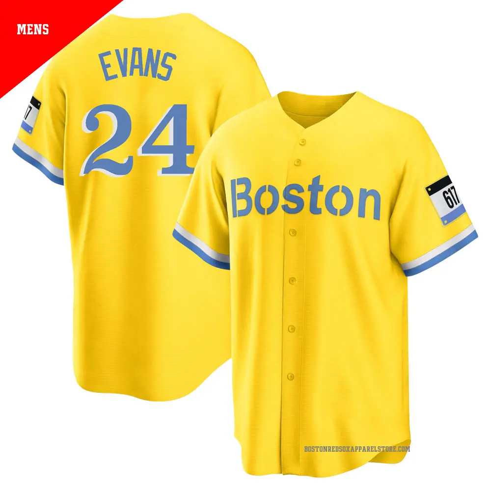 Men's ＃24 Dwight Evans Boston Red Sox Light Blue Replica Gold/ 2021 City Connect Player Jersey