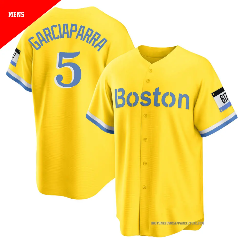 Men's ＃5 Nomar Garciaparra Boston Red Sox Light Blue Replica Gold/ 2021 City Connect Player Jersey