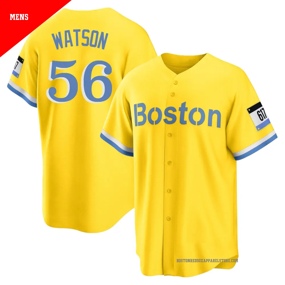 Men's ＃56 Ryan Watson Boston Red Sox Light Blue Replica Gold/ 2021 City Connect Player Jersey