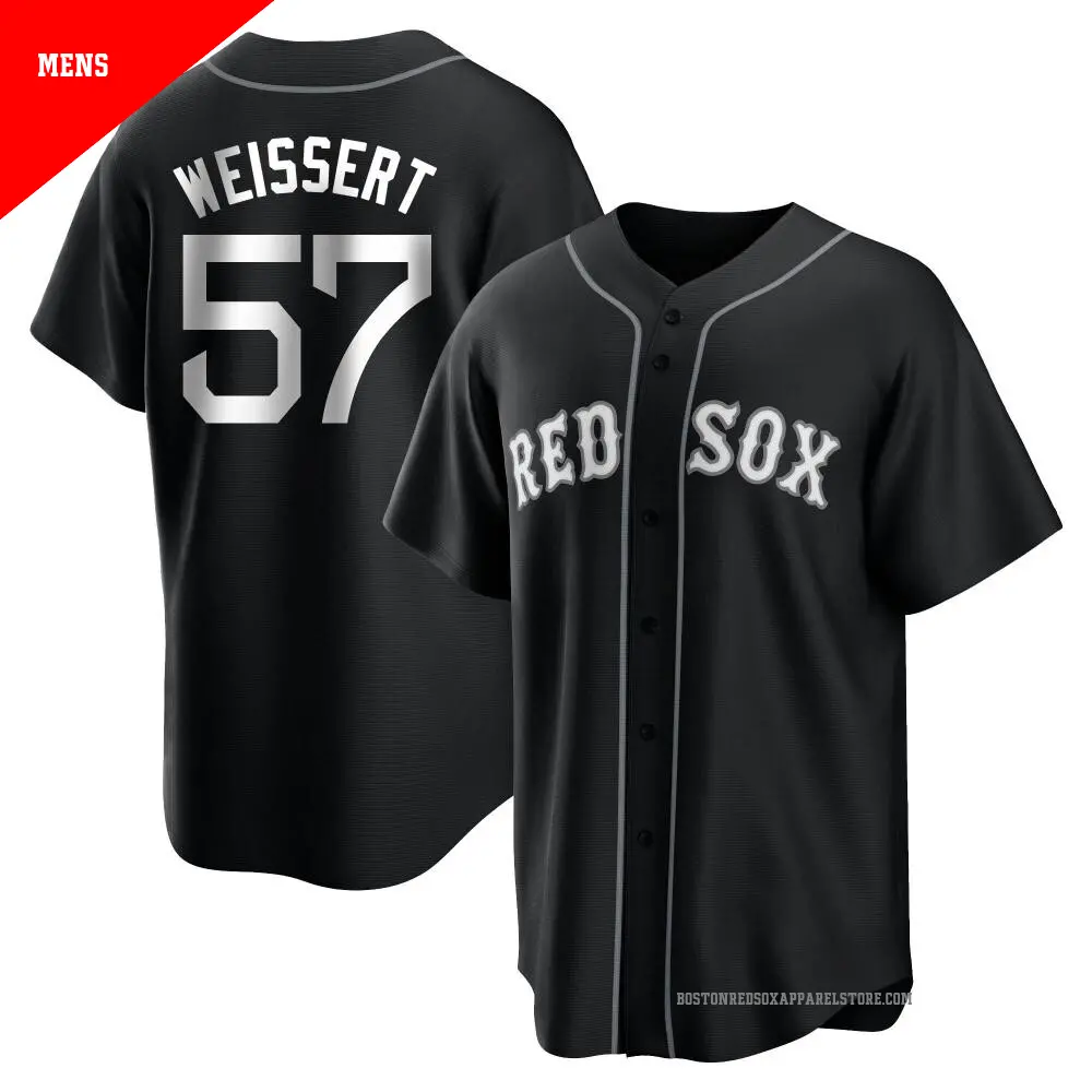 Men's ＃57 Greg Weissert Boston Red Sox Black/White Replica Jersey