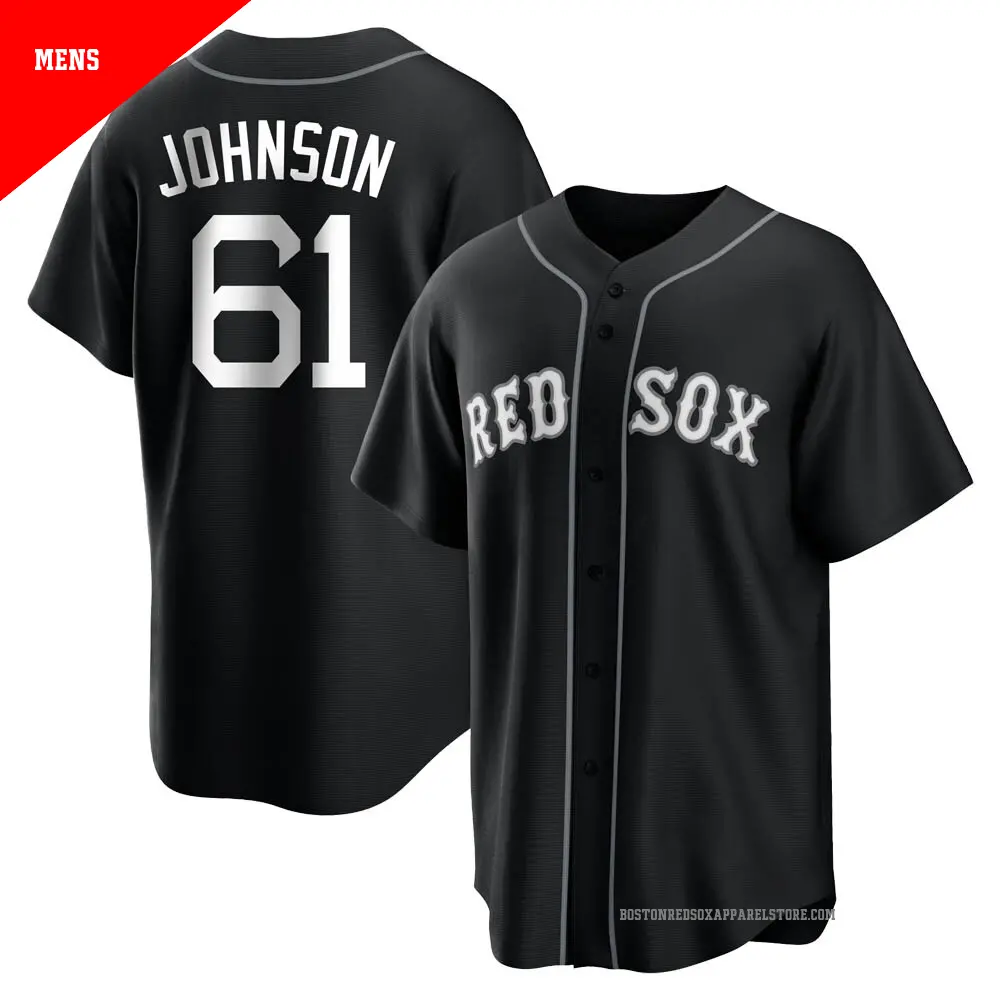 Men's ＃61 Brian Johnson Boston Red Sox Black/White Replica Jersey