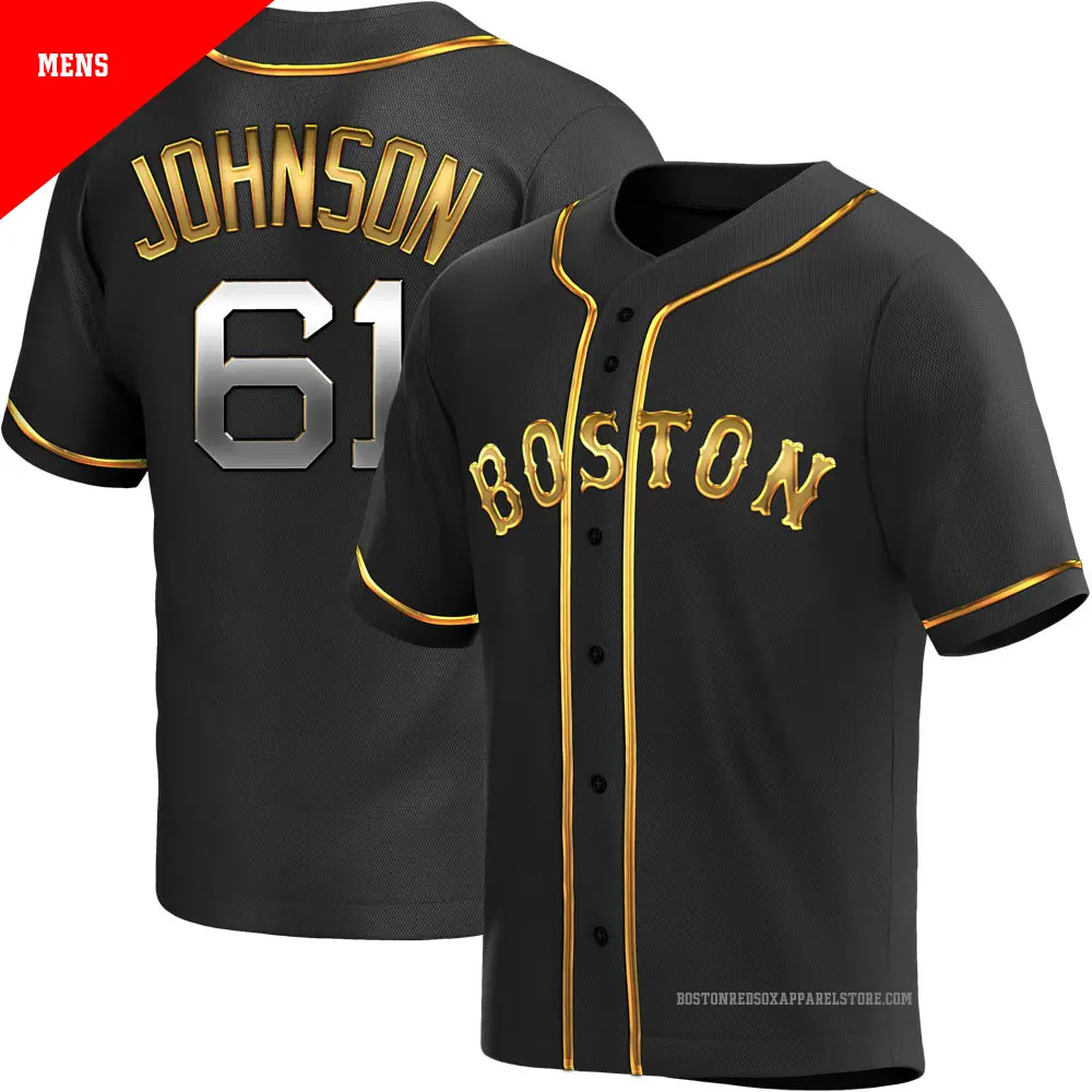Men's ＃61 Brian Johnson Boston Red Sox Gold Replica Black en Alternate Jersey