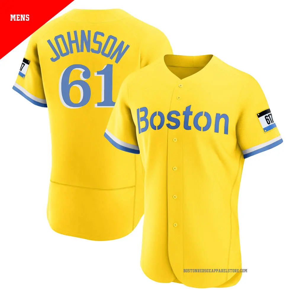 Men's ＃61 Brian Johnson Boston Red Sox Light Blue Authentic Gold/ 2021 City Connect Jersey