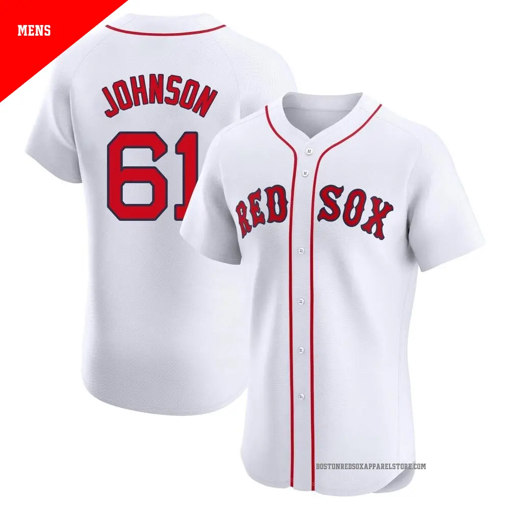 Men's ＃61 Brian Johnson Boston Red Sox White Elite Home Patch Jersey