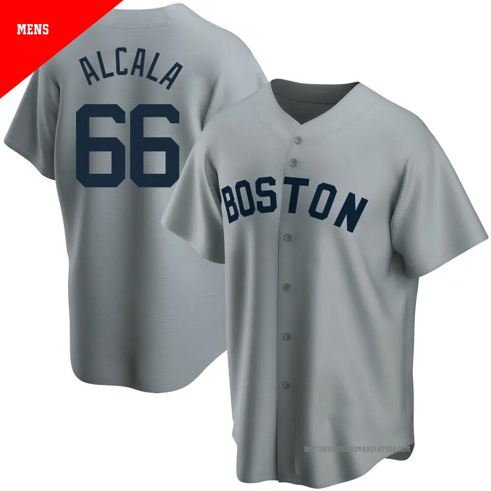 Men's ＃66 Jorge Alcala Boston Red Sox Gray Replica Road Cooperstown Collection Jersey