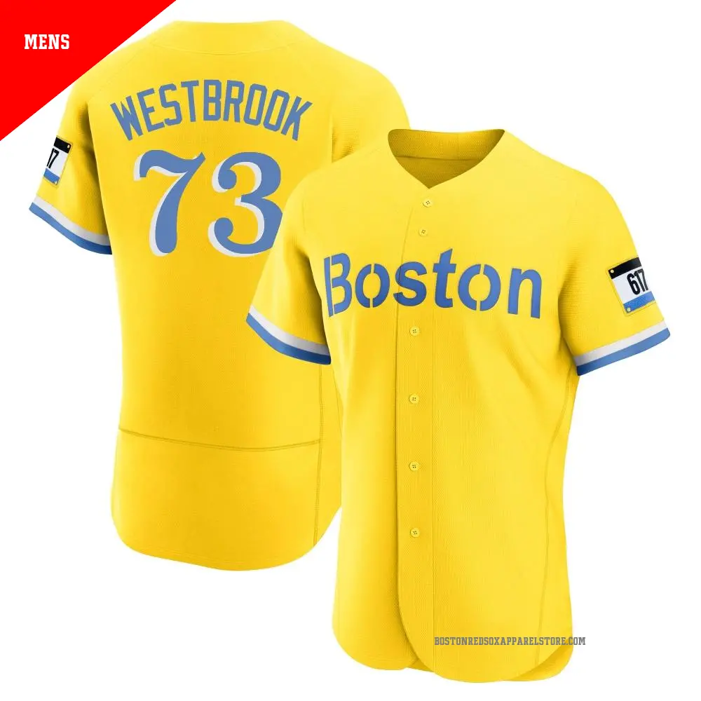Men's ＃73 Jamie Westbrook Boston Red Sox Light Blue Authentic Gold/ 2021 City Connect Jersey