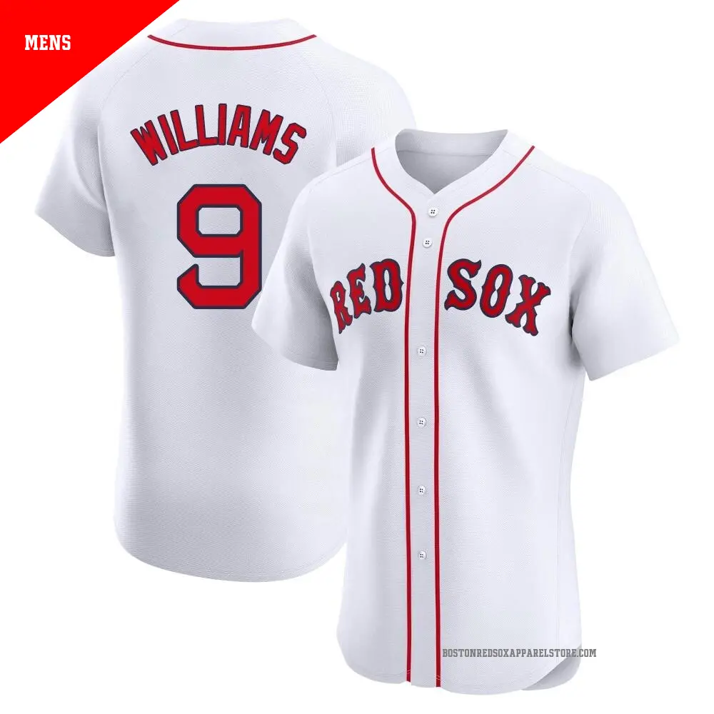 Men's ＃9 Ted Williams Boston Red Sox White Elite Home Patch Jersey
