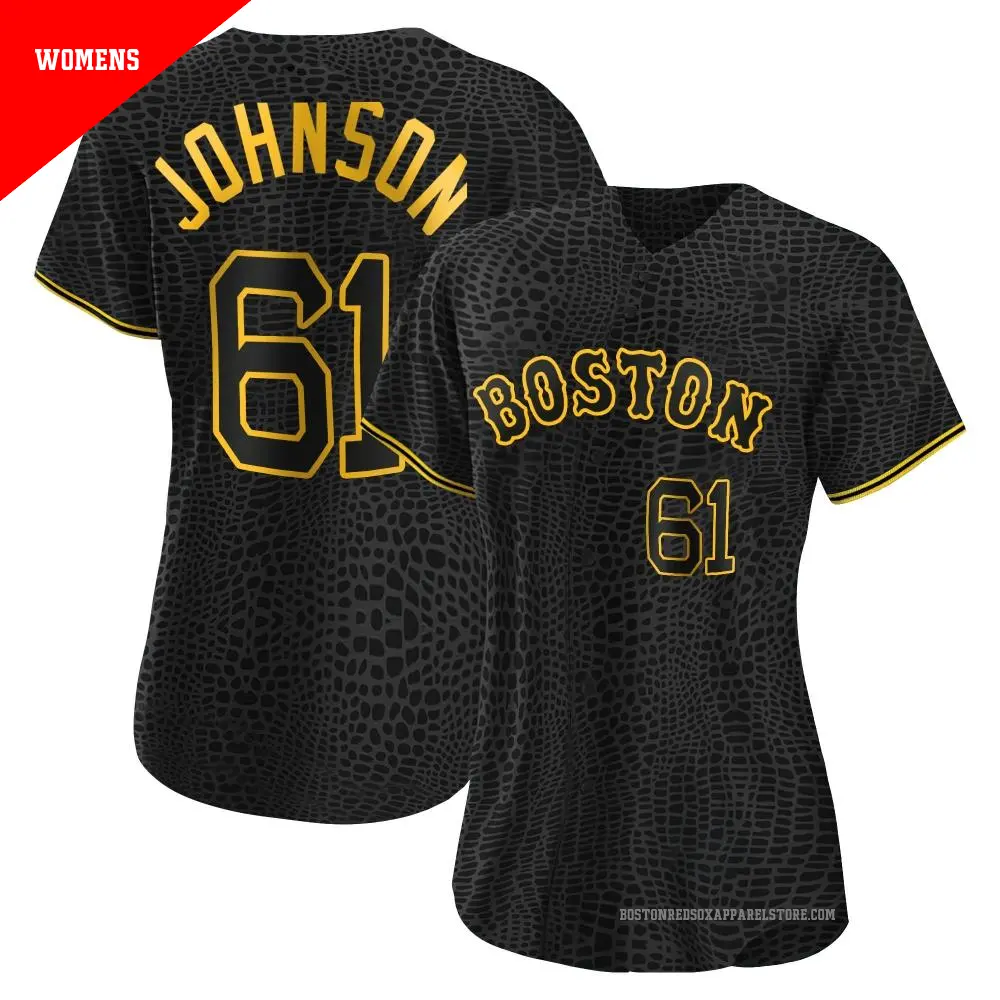 Women's ＃61 Brian Johnson Boston Red Sox Black Authentic Snake Skin City Jersey