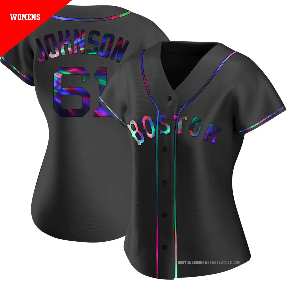 Women's ＃61 Brian Johnson Boston Red Sox Black Replica Holographic Alternate Jersey