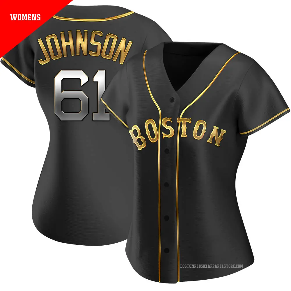 Women's ＃61 Brian Johnson Boston Red Sox Gold Replica Black en Alternate Jersey