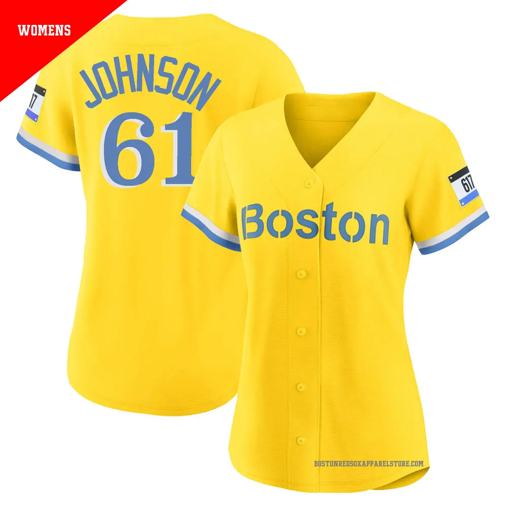 Women's ＃61 Brian Johnson Boston Red Sox Light Blue Authentic Gold/ 2021 City Connect Player Jersey