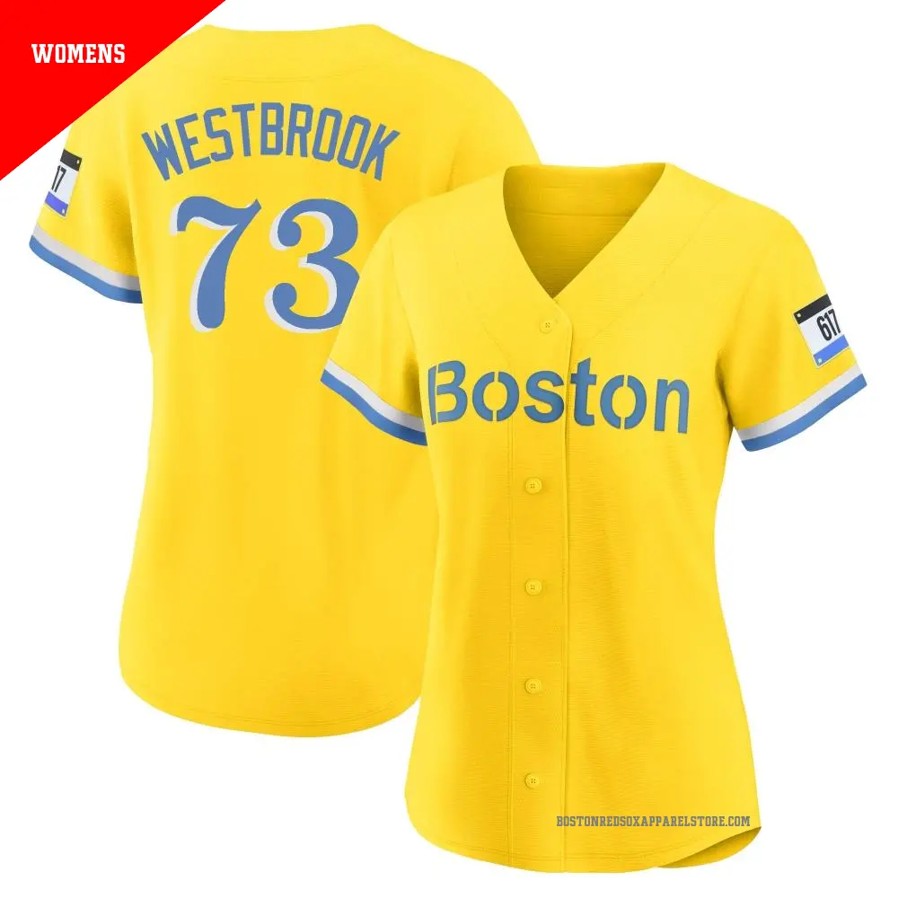 Women's ＃73 Jamie Westbrook Boston Red Sox Light Blue Authentic Gold/ 2021 City Connect Player Jersey
