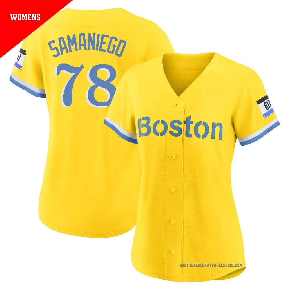 Women's ＃78 Tyler Samaniego Boston Red Sox Light Blue Replica Gold/ 2021 City Connect Player Jersey