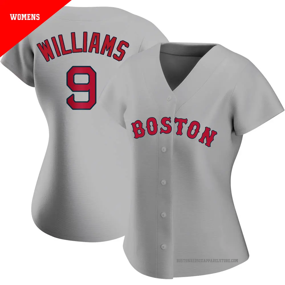 Women's ＃9 Ted Williams Boston Red Sox Gray Replica Road Jersey