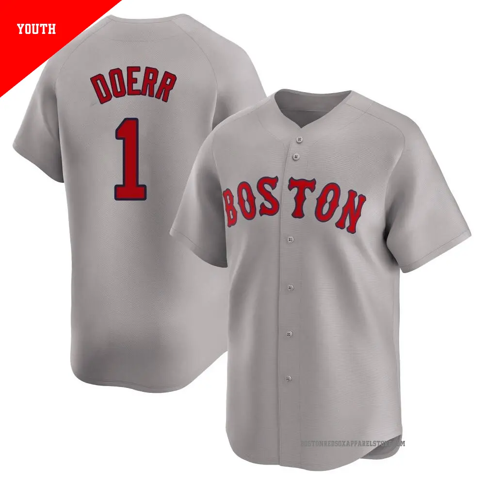 Youth ＃1 Bobby Doerr Boston Red Sox Gray Limited Away Jersey
