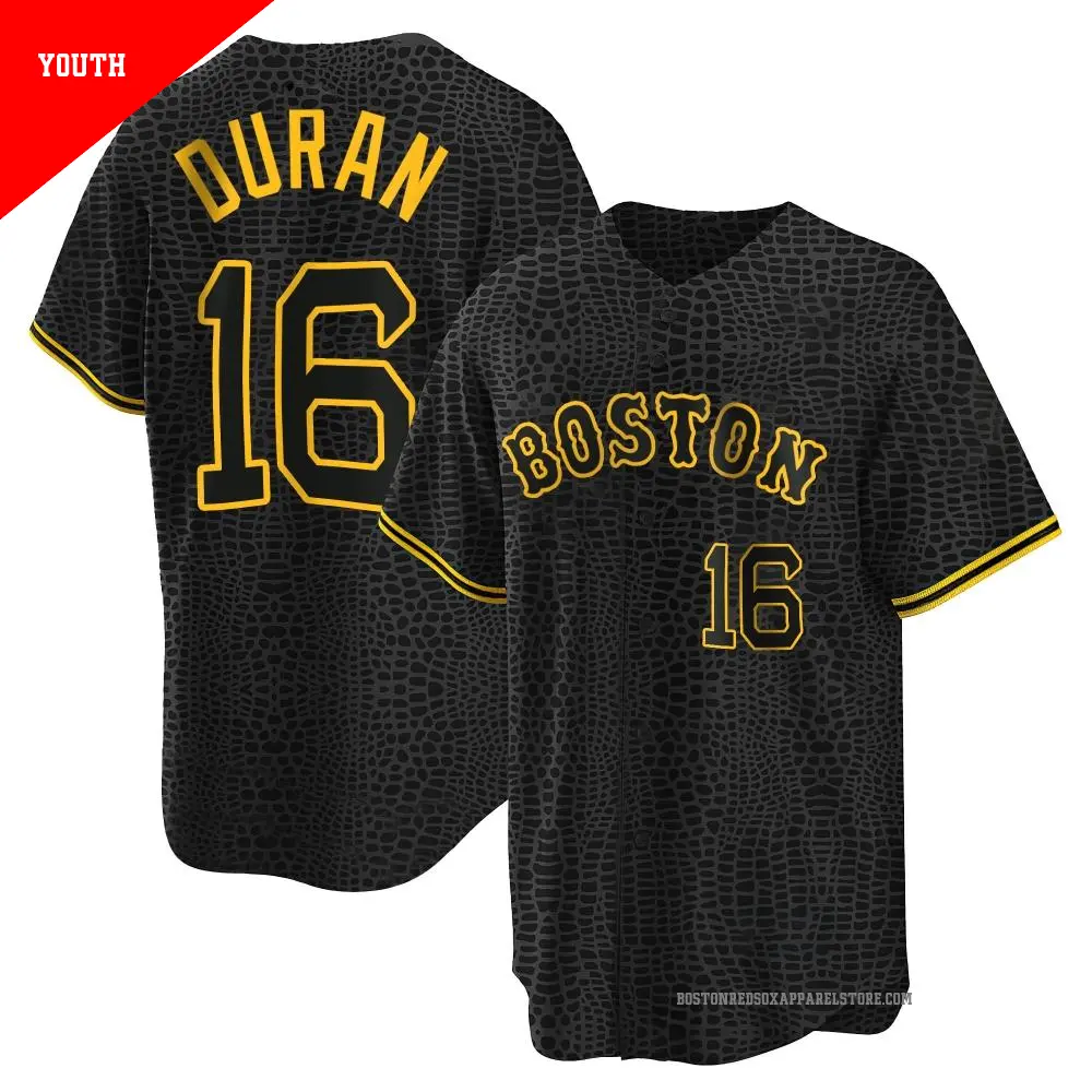 Youth ＃16 Jarren Duran Boston Red Sox Black Replica Snake Skin City Jersey