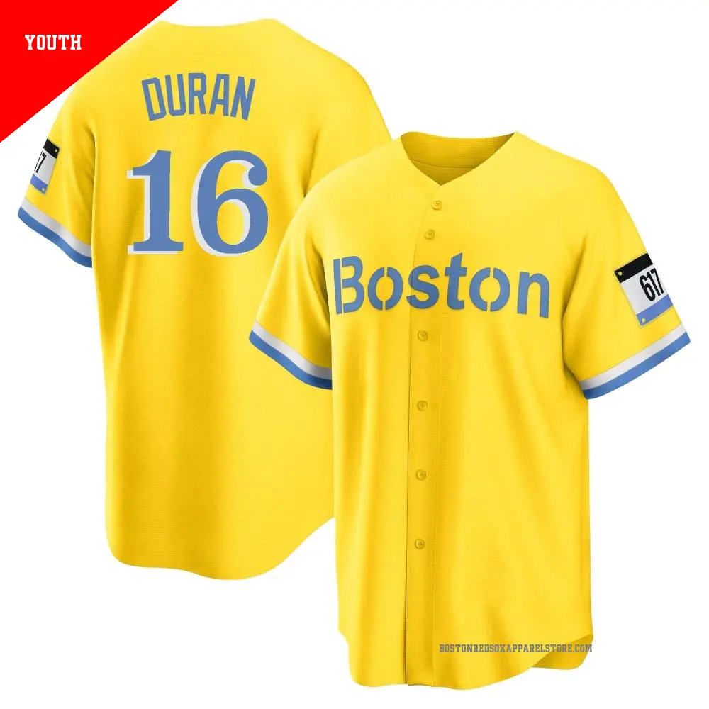 Youth ＃16 Jarren Duran Boston Red Sox Light Blue Replica Gold/ 2021 City Connect Player Jersey