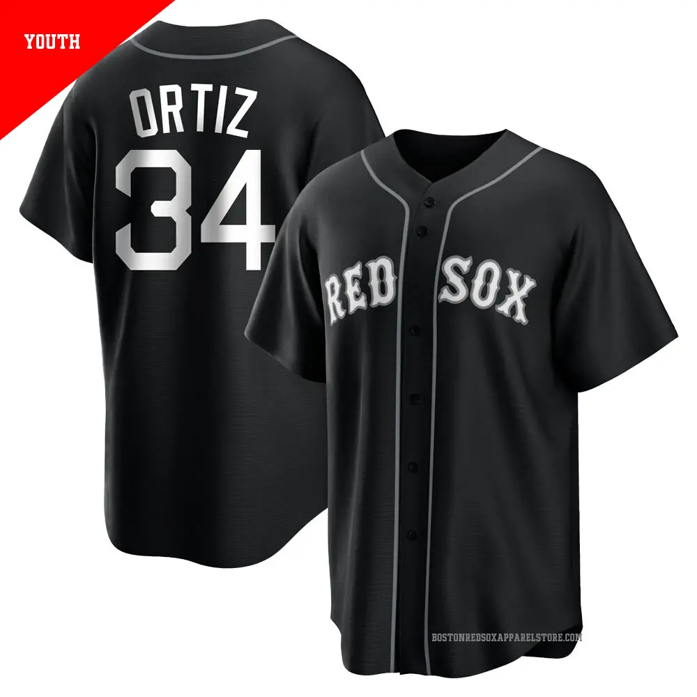 Youth #34 David Ortiz Boston Red Sox Black/White Replica Jersey