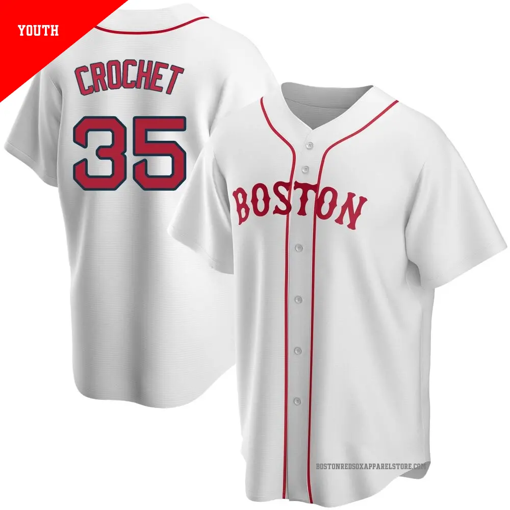 Youth ＃35 Garrett Crochet Boston Red Sox White Replica Alternate Jersey
