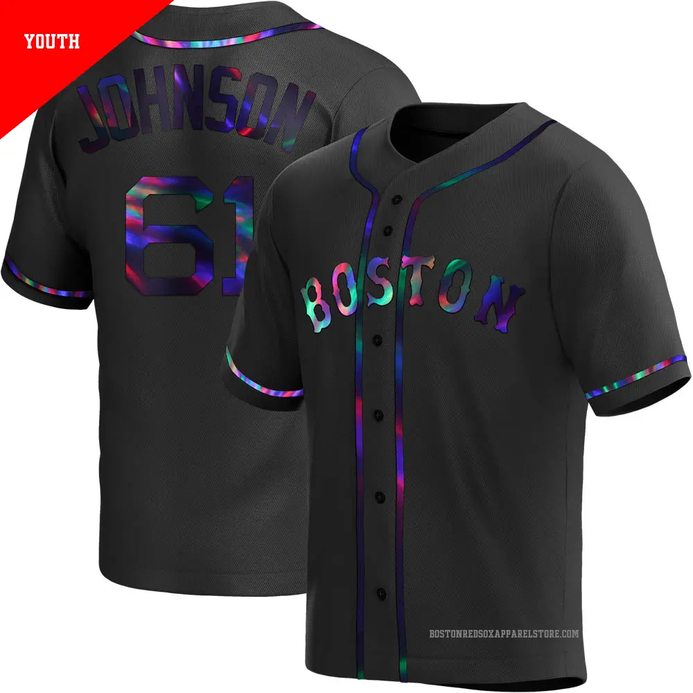 Youth ＃61 Brian Johnson Boston Red Sox Black Replica Holographic Alternate Jersey