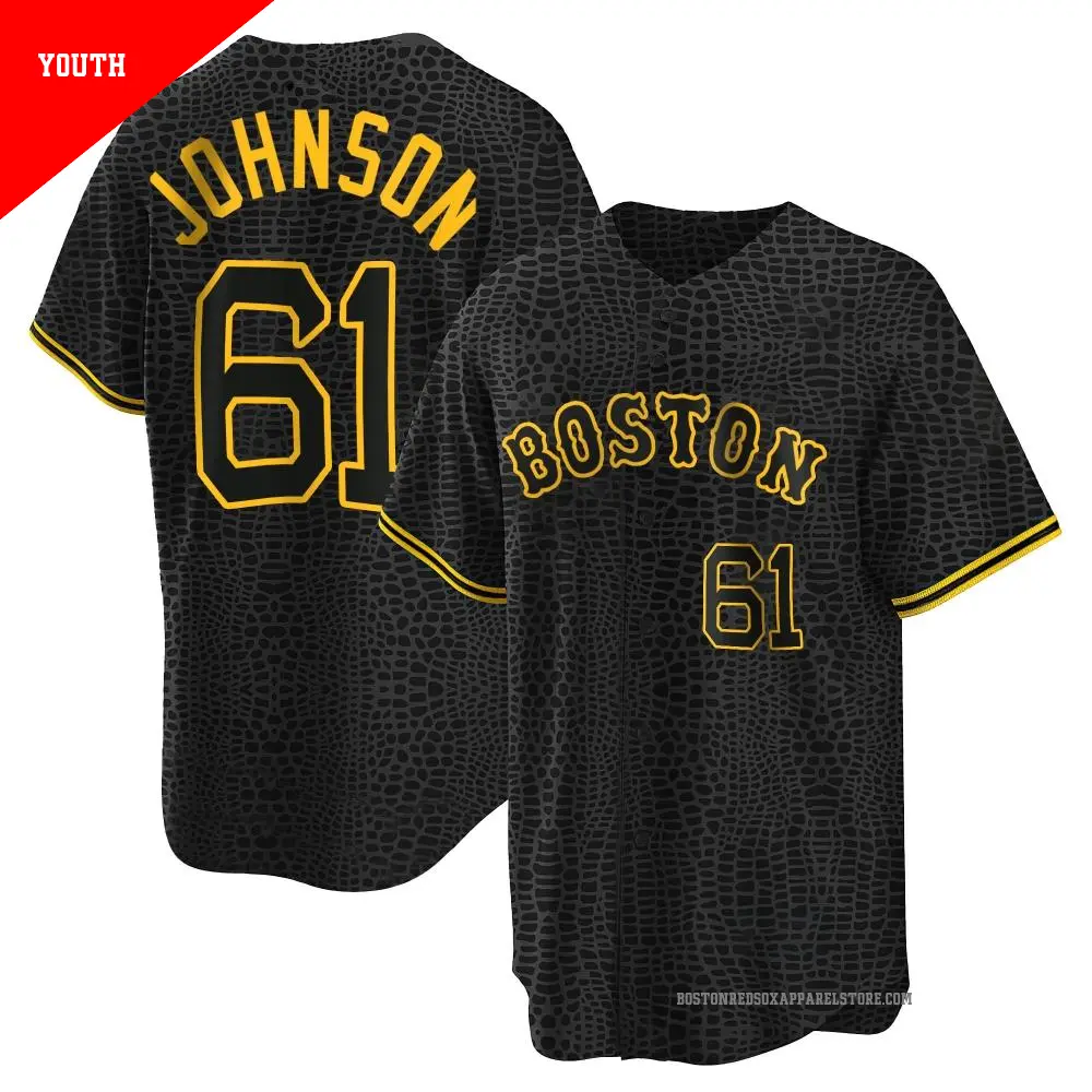 Youth ＃61 Brian Johnson Boston Red Sox Black Replica Snake Skin City Jersey