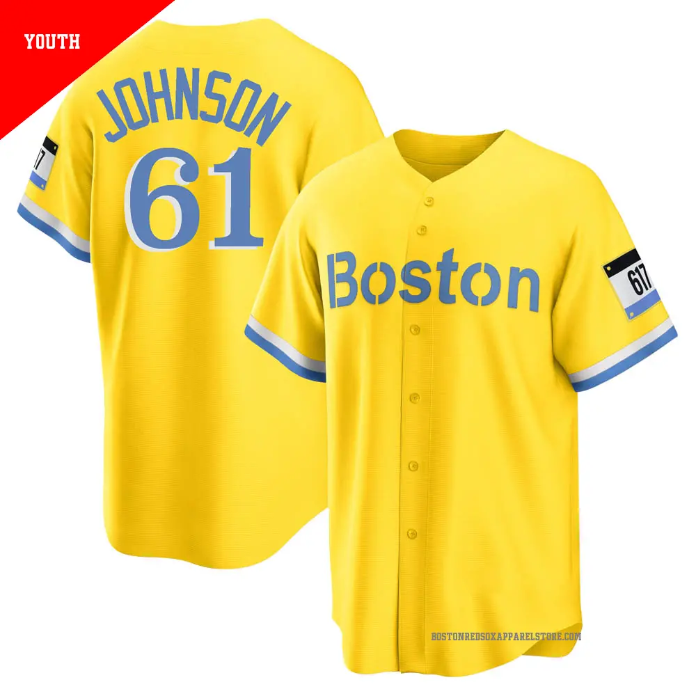 Youth ＃61 Brian Johnson Boston Red Sox Light Blue Replica Gold/ 2021 City Connect Player Jersey