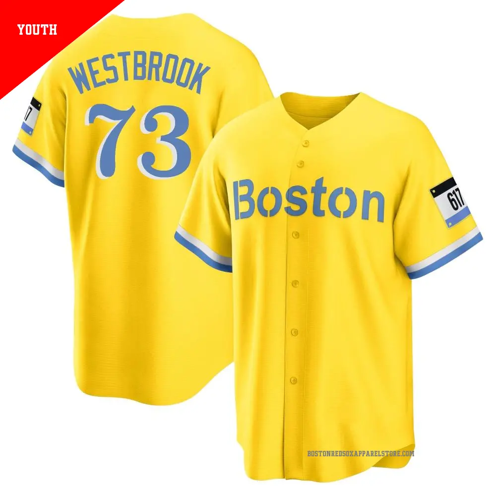 Youth ＃73 Jamie Westbrook Boston Red Sox Light Blue Replica Gold/ 2021 City Connect Player Jersey
