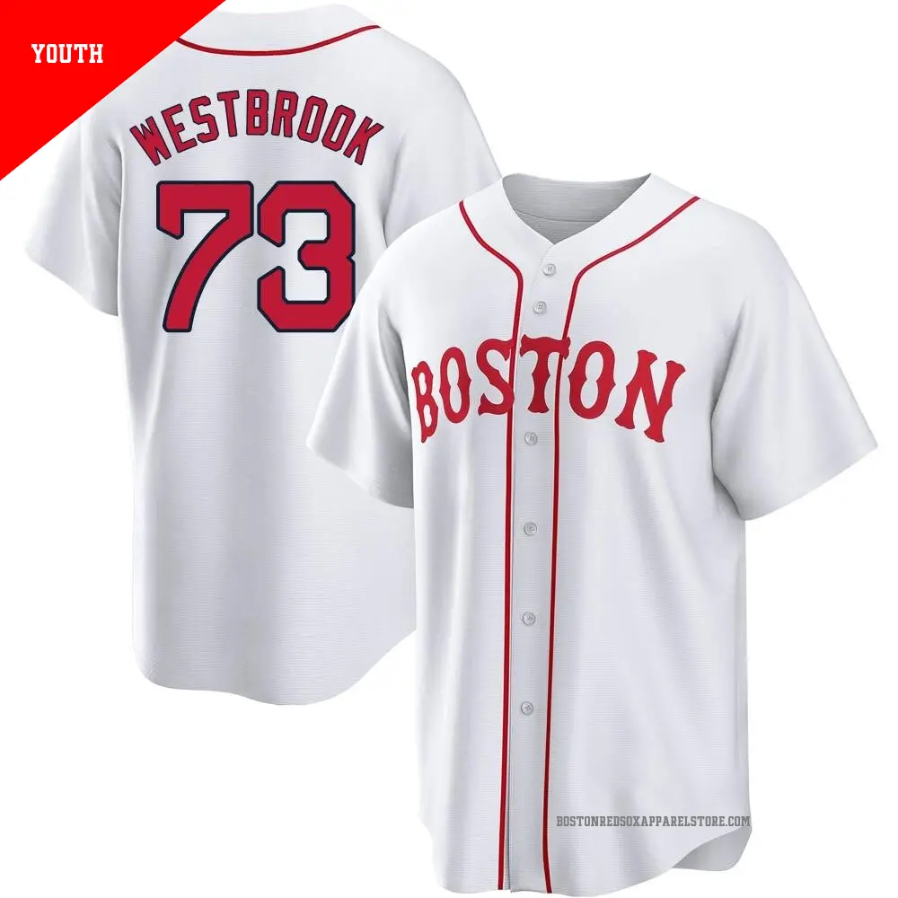 Youth ＃73 Jamie Westbrook Boston Red Sox White Replica 2021 Patriots' Day Jersey