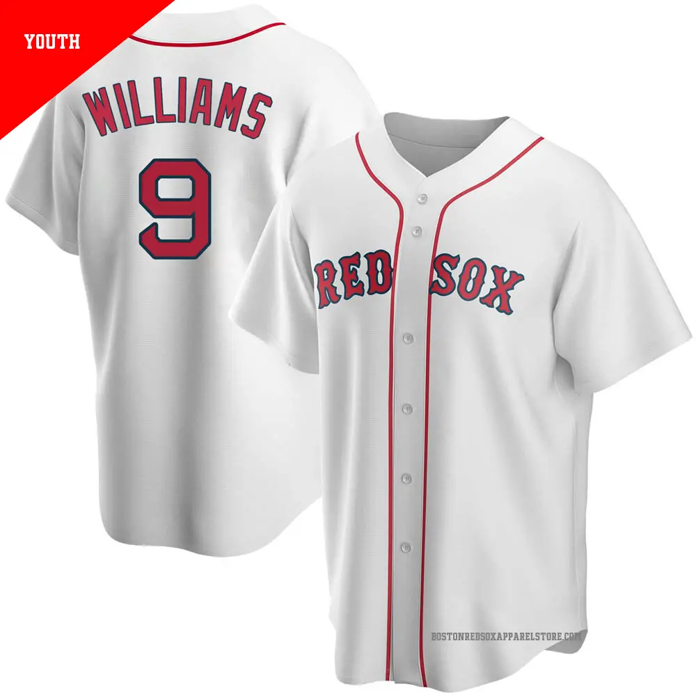 Youth ＃9 Ted Williams Boston Red Sox White Replica Home Jersey